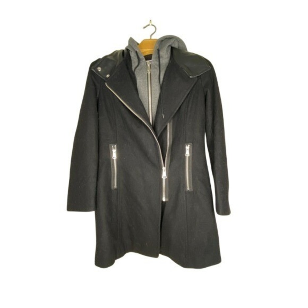 NWOT Marc New York Andrew Marc Black Wool‎ Blend Hooded Moto Coat Women's Size 2